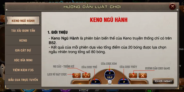 Khám Phá Sự Huyền Bí Và Cơ Hội Chiến Thắng Tại Sảnh Keno Ngũ Hành B52 Club