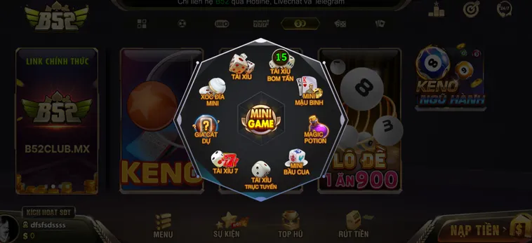 Sảnh Minigame B52 Club Đẳng Cấp